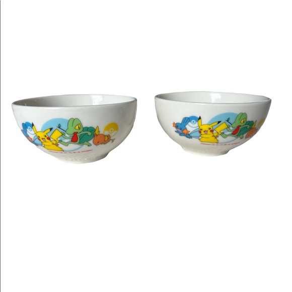 POKÉMON VINTAGE POCKET MONSTERS PORCELAIN RICE BOWLS, SET OF TWO, MADE IN JAPAN - Picture 3 of 11